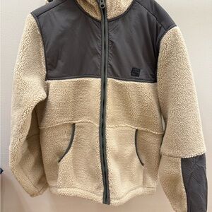 Billabong Beige Sherpa Jacket with Olive Trim